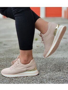 Trendy Blush Lace Up Sneakers Women’s Athletic Shoes